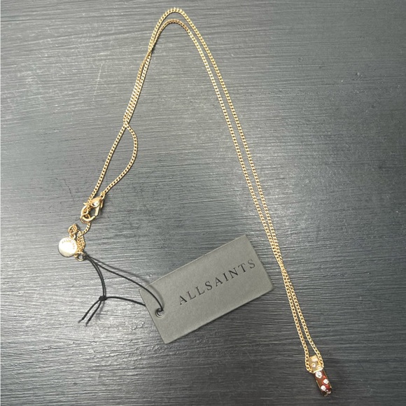 All Saints Scatter Pave Hex Pendant Necklace, Gold NWT - Picture 5 of 5